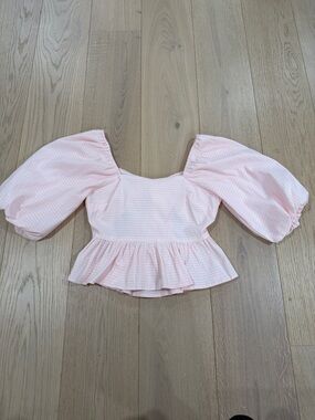 Mi Amore Light Pink Textured Elastic-Waist Shirt